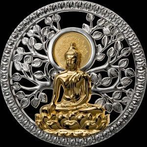 Symbols of Life – The Buddha. - Barbados,  10$, 2026.,  1 g gold coin /7 g silver pedant, partly gilded, rodium coated,