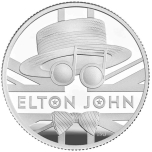 Elton John -Musiikkilegenda.  Iso-Britannia 5 £ 99,9%  hopearaha 15,71 g