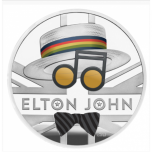 Elton John -Musiikkilegenda.  Iso-Britannia  2 £\ 99,9% 1-unssi hopearaha väripainatuksella