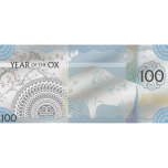  Год Быка 2021 г. - Монголия 100 Тугрик,  99,9% серебряная банкнота с цветной печатью, 5 г.