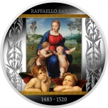 Raffaello Sanzio. Ohakalinnu madonna -  Kameruuni  500 Fr 2020.a.  värvitrükis 99,9% hõbemünt 17,5 g