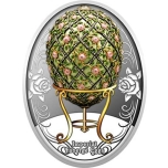 "Яйцо с решёткой и розами" (яйцо Фаберже). Острова Ниуэ,1 $, 2020 года , 99,9% серебряная монета с цветной печатью, вес-16,81 г.