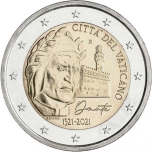 2 € юбилейная монета 2021  г.Ватикан  - 700 лет со дня смерти Данте Алигьери