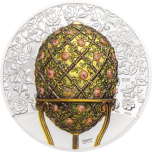 Faberge muna võre ja roosidega  - Mongoolia 1 000 tugrikut 2021. a. 2-untsine osalise kullatise ja värvitrükiga 99,9% hõbemünt