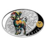 Знаки зодиака Овен- Острова Ниуэ  1 $ 2021 г. 99,9% серебряная монета с цветной печатью, 1 унция