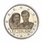2 € юбилейная монета 2021 г. Люксембург - 40 лет со дня рождения наследного Великого Герцога Гийома и бракосочетание Великого Герцога Анри и Великой Герцогини Марии-Терезы (с голограммой)