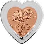 "Armastuse tähtpäev - Romantiline roos - Niue 1$ 2021.a bi-metallist 99,9% hõbemünt vasest südamekujulise elemendiga, 37.4 g