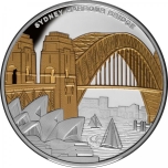 Sydney Harbour Bridge Niue 1 $ 2022 99,9% silver coin with gold plating, 31.1 g
