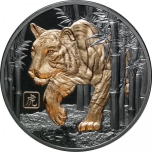 Year of the Tiger - Niue 10$ 2022 partly gilded black-proof 99,9% silve coin. 5 oz.