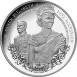 Kuninganna Elizabeth II trooniletõusmine. Tokelau 5$ 2022.a. 1-untsine 99.9% hõbemünt
