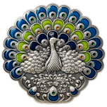  Peacock. Nauru 5$ 2022 Antique finish 99,9% silver coin with enamel and crystals, 500 g