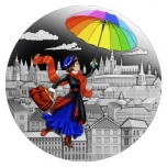 Mary Poppins - Maagiline lapsehoidja - Niue Saarte 1$ 2022.a.  1-untsine värvitrükis aniikviimistlusega 99,9% hõbemünt Swarovski® kristalliga
