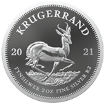 Крюгеррэнд 2021. южноафриканская 99,9% серебряная монета, 2 унции