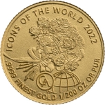 Букет роз. Руанда 10 франк 2022 г. 99,99% золотая монета. 1/200 oz