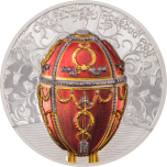 Peter Carl Fabergé Rosebud pääsiäismuna - Mongolia 1000 Tugrik, 2022 v. 99,9%  hopearaha emaililla ja kultauksella. 2 unssi 