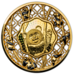 Filigree Panda. Solomon Islands 5$ 2022 2 oz Gold Plated 99,9% silver coin 