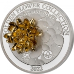  Kuldsed 3D lilled - Vesiroos. Samoa 5 $ 2022.a 1-untsine 99,9% hõbemünt osalise kullatisega.