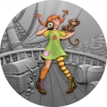 "Девушка с обезьянкой” Острова Ниуэ 1$ 2022. г. 99,9% серебряная монета с антик обработкой и цветной печатью., 1 унция