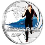 James Bond - 007 ja lupa tappaa. Tuvalu 1/2 $2022.v. 99,9% hopearaha väripainatuksella, 15,53 g,