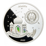 1001 Nights. Aladdin. Djibouti 250 Fr 2022. Silver coin. with hologram 155 g.