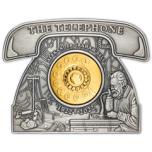 Alexander Grahm Bell. Telephone.  Barbados 5$ 2022  99,9% silver coin with a movable wheel inlay, 3 oz