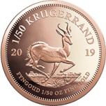 Lõuna-Aafrka Krugerrand 2019.a. 1/50 oz 99,9% kuldmünt, Proof-kvaliteet