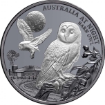 Australia at night - Barn Owl. Niue 1 $ 2022 1 oz Black Proof 99,9% silver coin