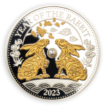 Год Кролика 2023 г. - Фиджи 10$, 99,9% серебряная монета с настоящей жемчужиной и позолотой, 31,107 г.