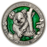 „Colours of  Wildlife. Koalar" Barbados 5$ 2022 99,9% silver coin with translucent green enamel. 3 oz 