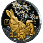 Year of the Rabbit - Solomon Islands 10$ 2023 partly gilded black-proof 99,9% silve coin. 5 oz.