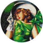 "Девушка в зелёном" . Великая страсть к микромозаике.Тамара Лемпицка, Палау 20$ 2021 г. 99,9% серебряная монета с цветной печатью, 3 унции.
