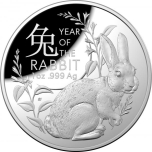 Jänese aasta 2023.a - Austraalia 5 $ 1-untsine kuplikujuline  99,99% hõbemünt