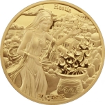 "Олимпийские боги и знаки зодиака" . "Гестия & Козерог".  Самоа 0,2$ 2022 г.  Медно-никелевая монета с позолотой, 25 g.