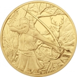  "Олимпийские боги и знаки зодиака" . "Артемида & Стрелец".  Самоа 0,2$ 2022 г.  Медно-никелевая монета с позолотой, 25 g.