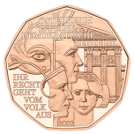 Democracy - Austria 5 € 2022 copper coin, 8,9 g