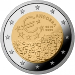 2 € юбилейная монета 2022 г.  Андорра  - 10-летие вступления в силу денежно-кредитного соглашения между Андоррой и Европейским союзом 