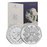 "Ее Величество королева Елизавета II"  -  Великобритания 50 пенни, 2022 года. Mедно-никилиевая монета.