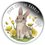 "Зайчик"  (рождён в год кролика). - Тувалу 1/2 $ 2023 года.. 99,99% серебряная монета с цветной печатью, 15,553 гp.