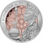 Kuninganna Elizabeth II Platina troonijuubel. Tokelau 5$ 2023.a. 99.9% hõbemünt roosa kullatisega, 31,1 g
