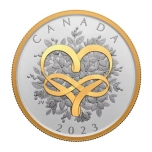 “Armastuse tähtpäev " - Kanada 20 $ 2023.a. 1-untsine 99.99% hõbemünt kullatisega