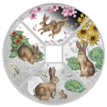 Lunar year of the Rabbit 2023. Tuvalu 4 $ 2023 coloured 99,99% Silver coin 4 oz