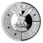 Год Кролика- 2023 г.  - Самоа 2 $ 2023 г. 99,9% серебряная монета с Preciosa кристаллами, 31.1. г. 