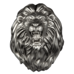 "Голова Льва 3D" - Бурунди, 50  Fr, 99,9% серебряная монета с  антик обработкой, 3 унции.