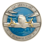 „120th Anniversary Mechanical Flight. Barbados 10$ 2023 99,9% silver coin with translucent blue enamel. 500 g