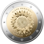 Läti 2023 a 2€ juubelimünt  - Ukraina päevalill