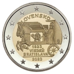 Slovakkia 2023 a 2 € juubelimünt -  200. aastapäev regulaarse hobutranspordi ekspressposti  käivitamisest Viin – Bratislava