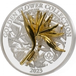 Golden Flower Collection - Strelitzia. Samoa 5$  2023 99,9% Silver Coin with 3D Golden Flower. 1 oz.