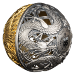 Opposites attract: Bull & Bear. Samoa $5 2022 Spherical 2oz Silver Gold-Plated /Antique finish Coin