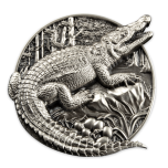 "Защита дикой природы-Крокодил" - Бурунди, 50  Fr, 99,9% серебряная монета с  антик обработкой, 5 унций.