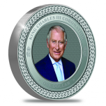 Коронация короля Карла III. Новая Зеландия, 1$, 2023 г. 99,9% серебряная монета c цветной печатью.